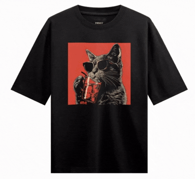 Funny Cat artwork on PRDGY oversized t-shirt