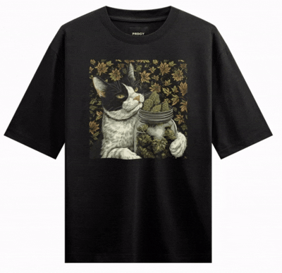 Funny Cat artwork on PRDGY oversized t-shirt