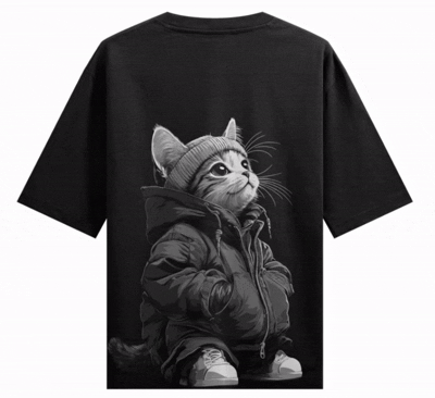Funny Cat artwork on PRDGY oversized t-shirt