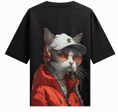 Funny Cat artwork on PRDGY oversized t-shirt