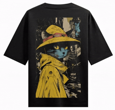 Funny Cat artwork on PRDGY oversized t-shirt