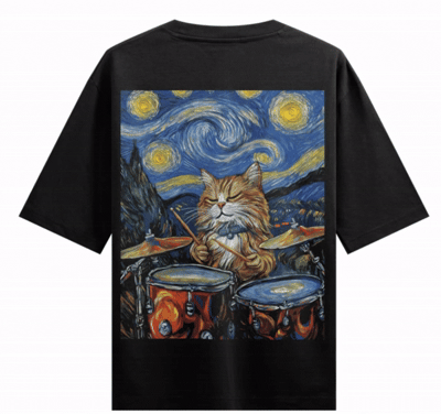 Funny Cat artwork on PRDGY oversized t-shirt