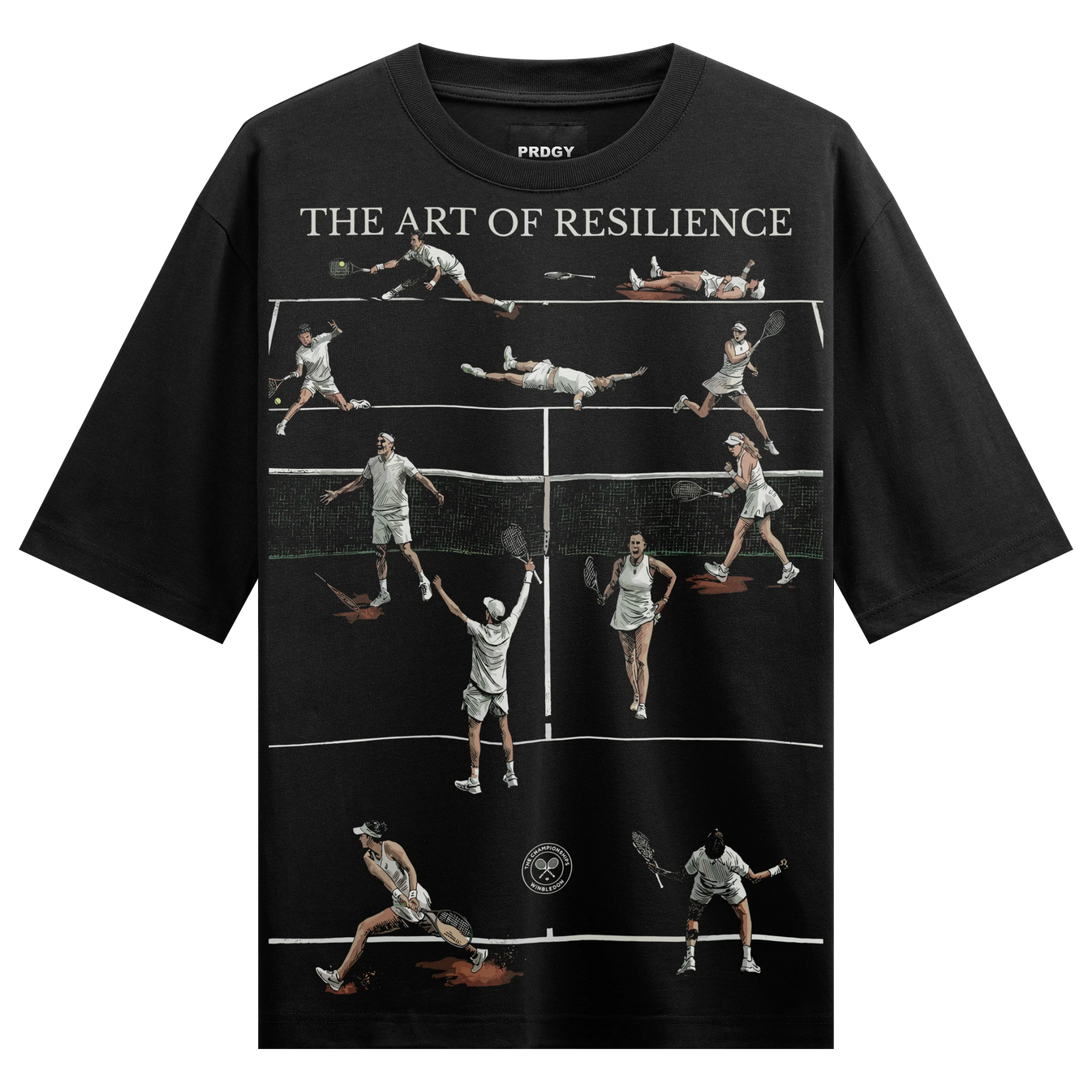THE ART OF RESILIENCE THE CHAMPIONSHIPS WIMBLEDON artwork on PRDGY oversized t-shirt