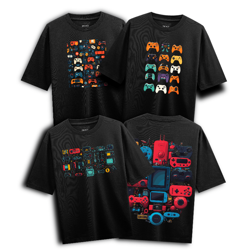 Video Game Controllers artwork on PRDGY oversized t-shirt