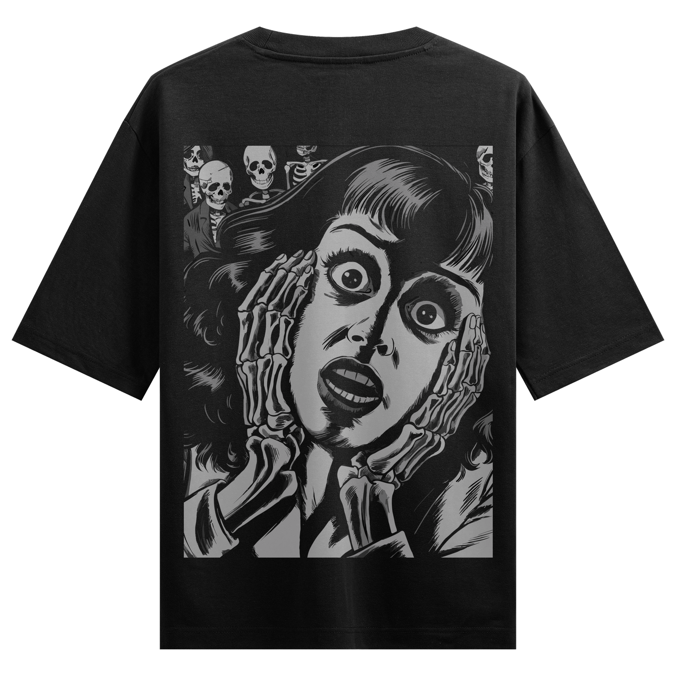 Skeleton Graphic artwork on PRDGY oversized t-shirt