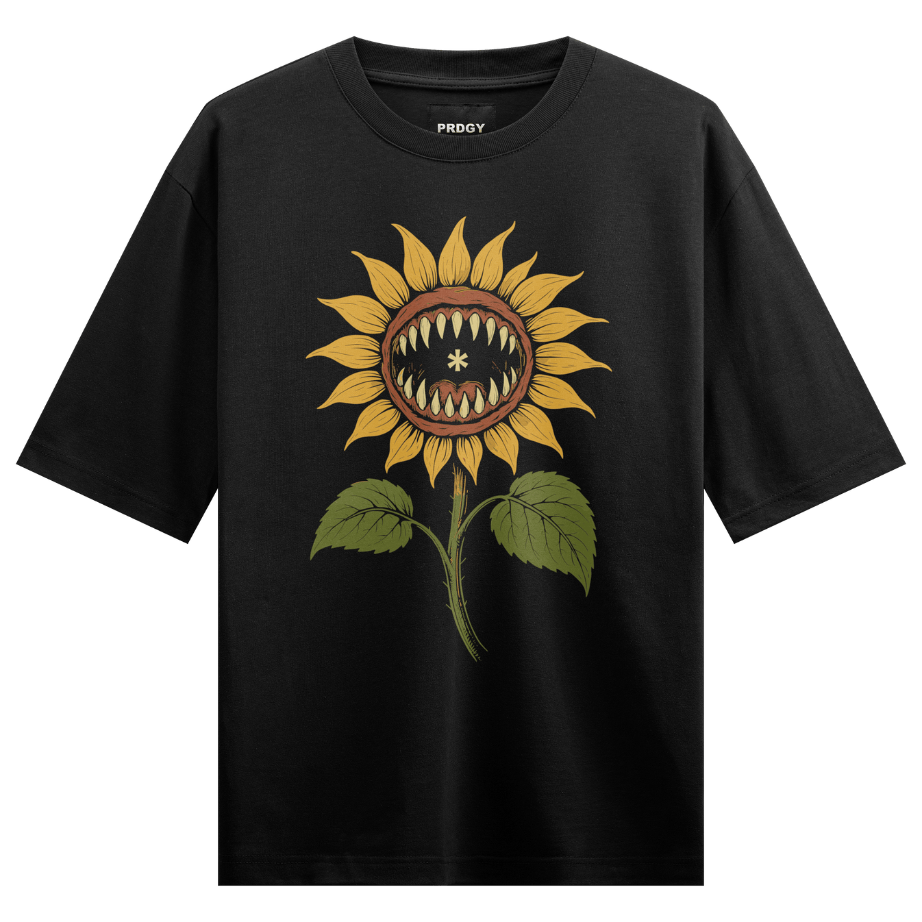 Killer Sunflower artwork on PRDGY oversized t-shirt