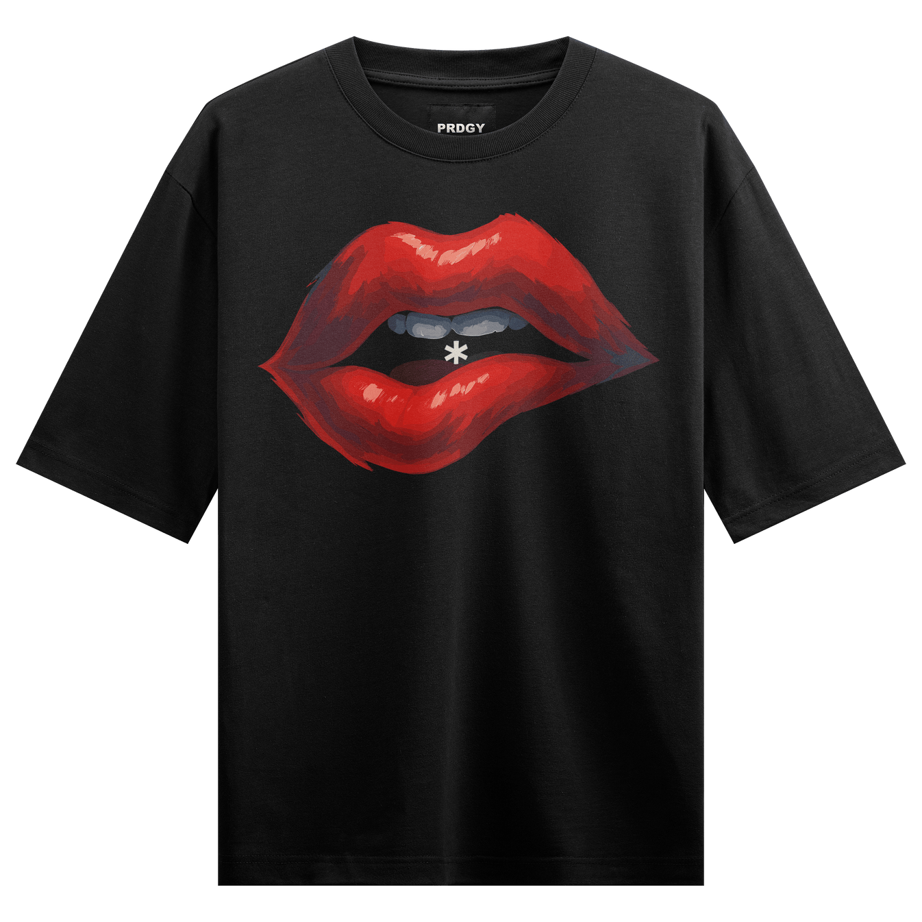 Lips artwork on PRDGY oversized t-shirt