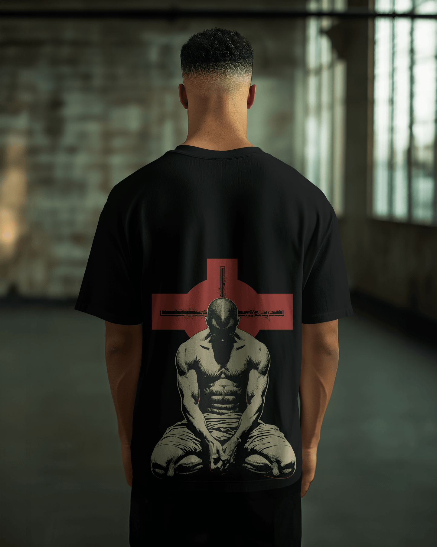 Kneeling Gladiator Back print Oversized T-shirt - PRDGY