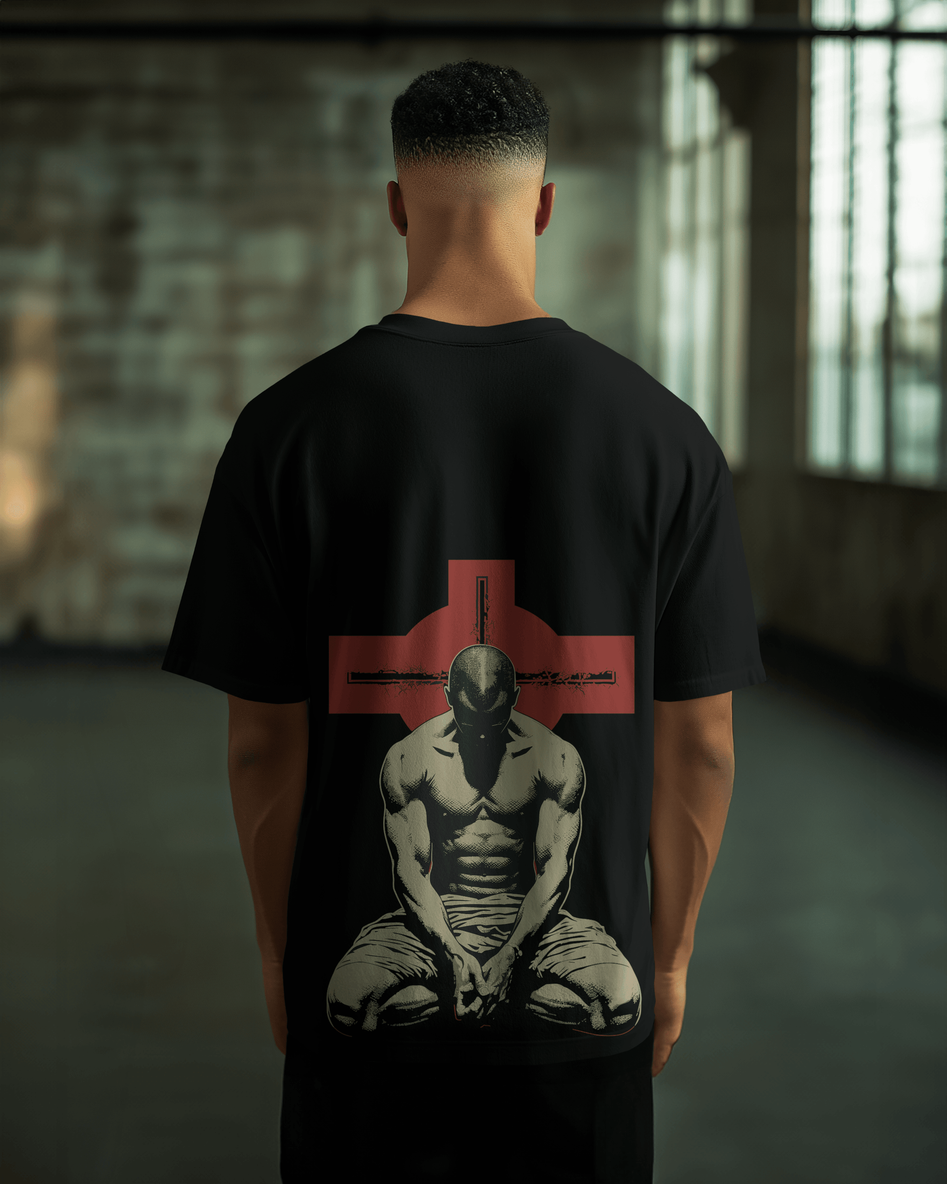 Kneeling Gladiator Back print Oversized T-shirt - PRDGY