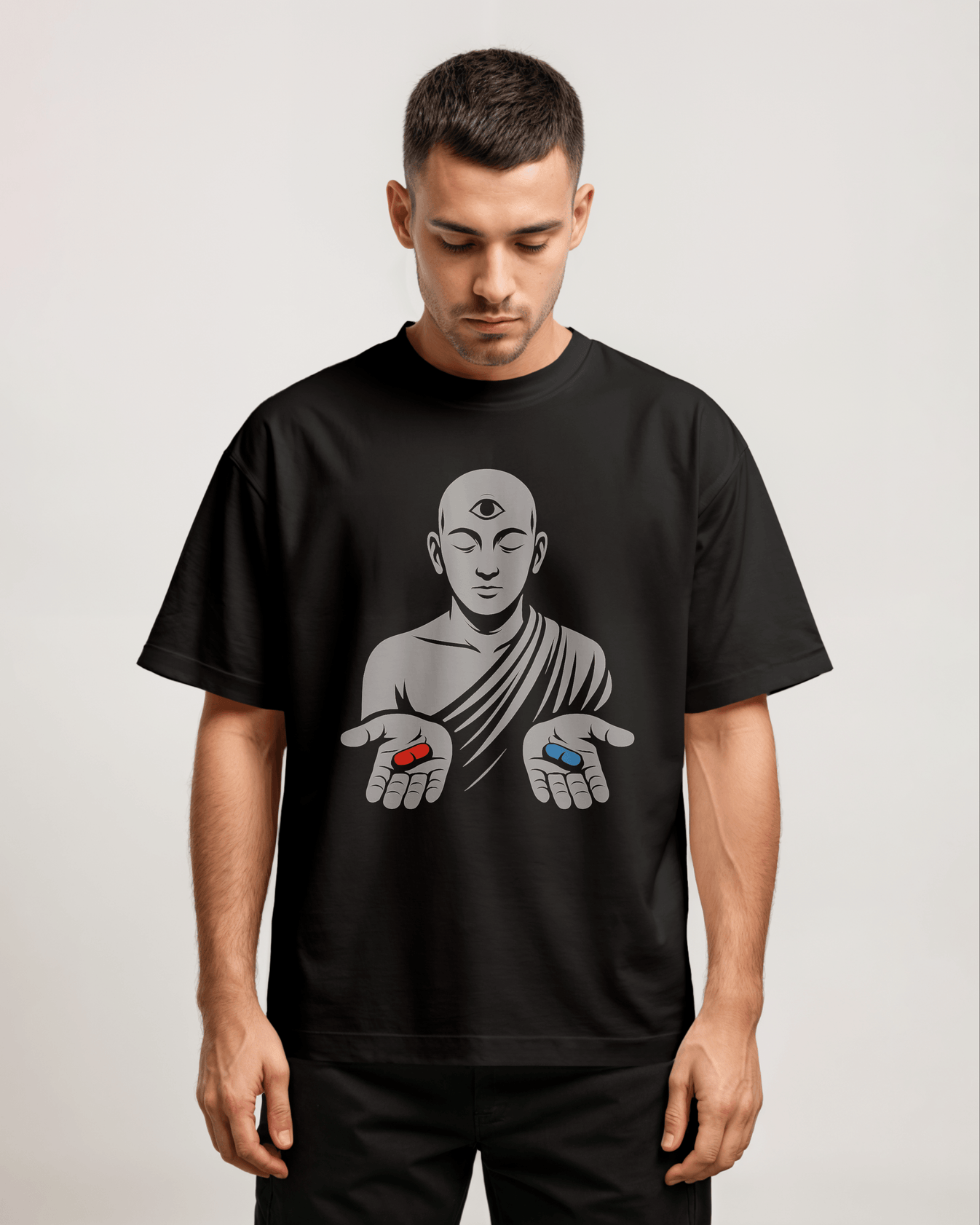 Laal Neeli Dawai Front Oversized T-Shirt - PRDGY