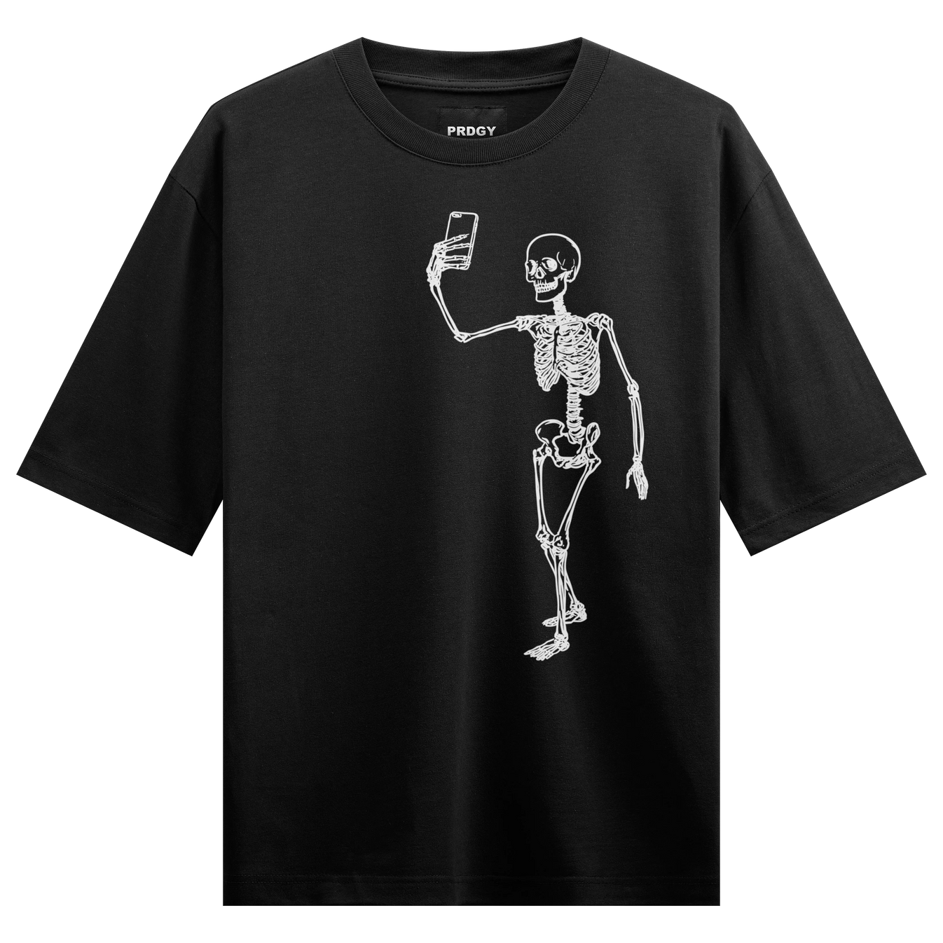 Skeleton Graphic artwork on PRDGY oversized t-shirt