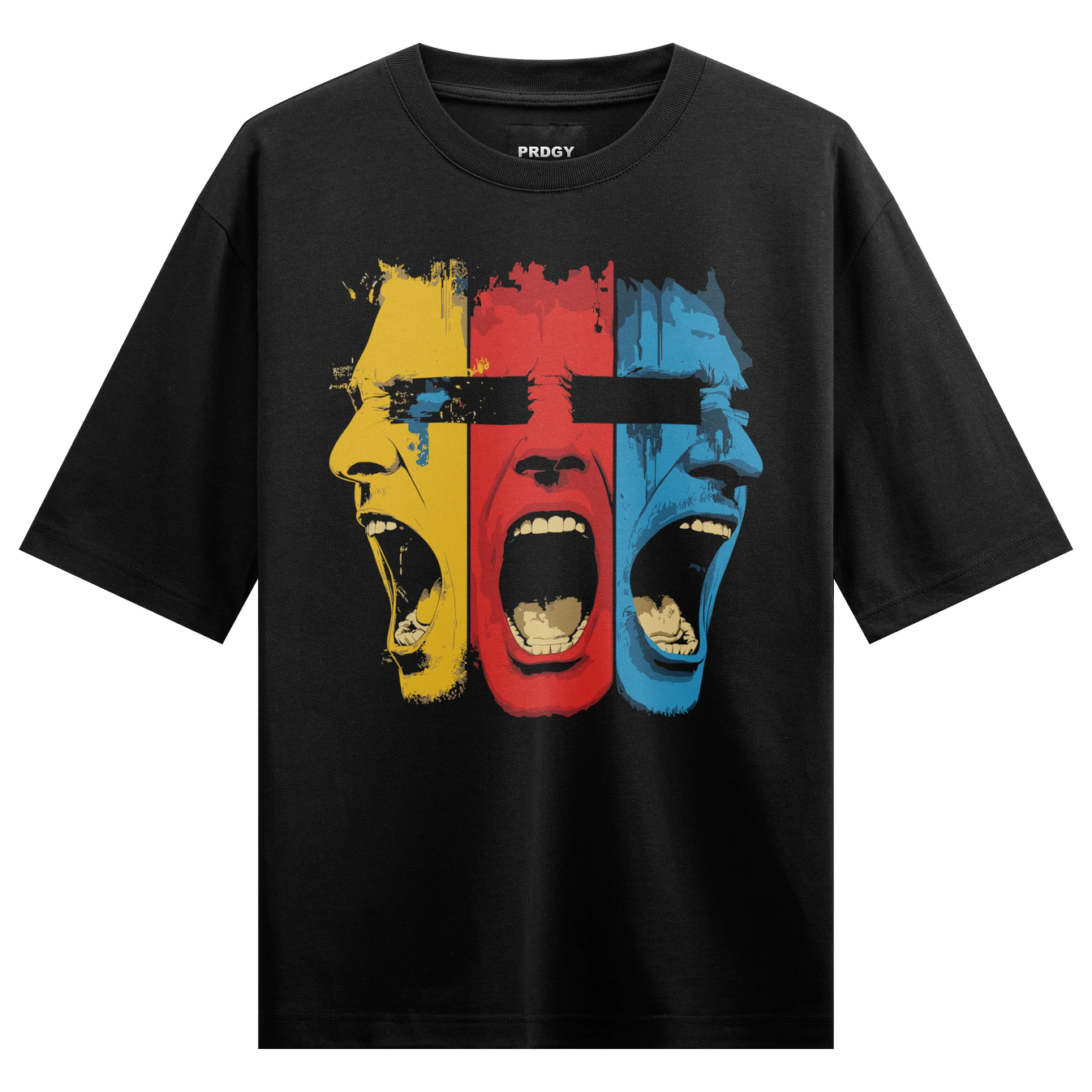 Screaming Faces artwork on PRDGY oversized t-shirt