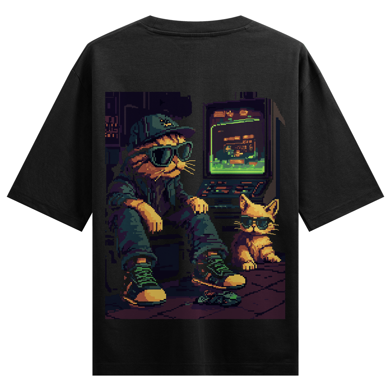 Funny Cat artwork on PRDGY oversized t-shirt