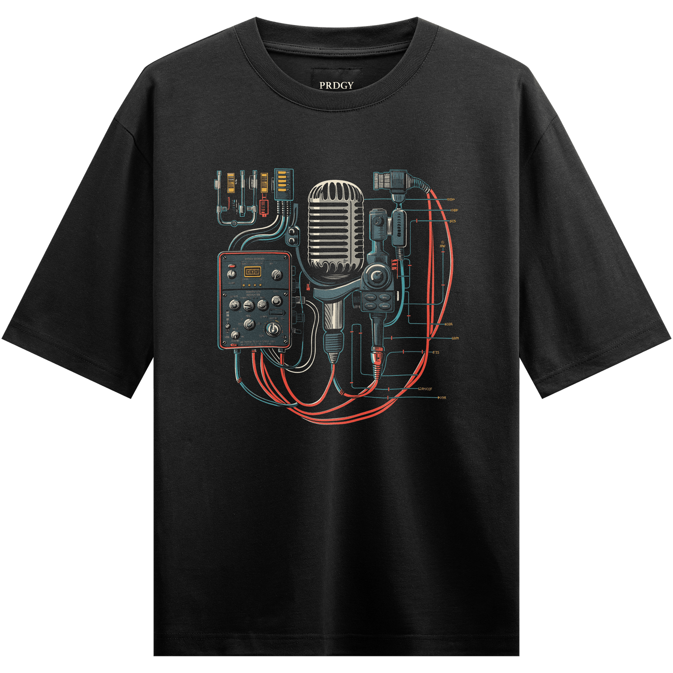 Aesthetic Music Console Oversized T-Shirt by PRDGY — beautiful sound mixing design on the tee, music console design