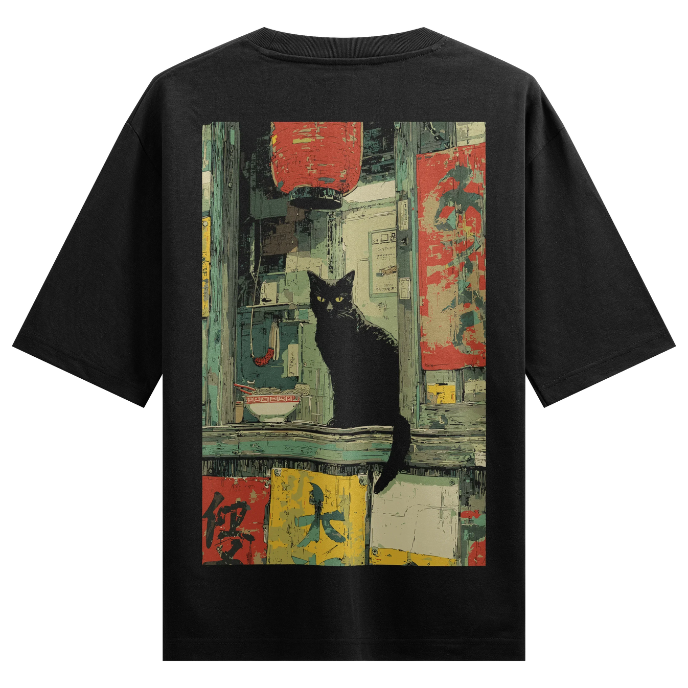 Black Cat artwork on PRDGY oversized t-shirt