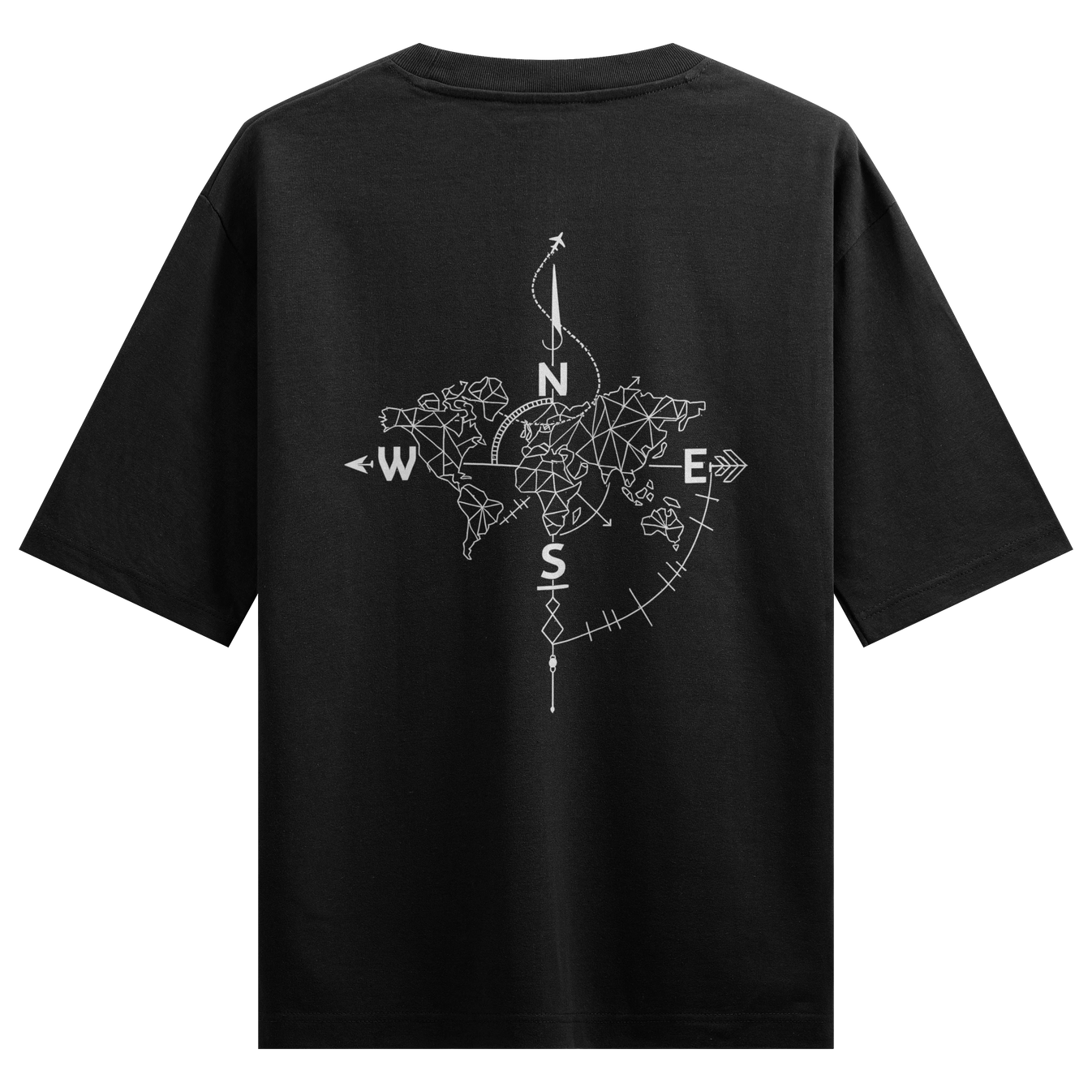Compass World Map artwork on PRDGY oversized t-shirt