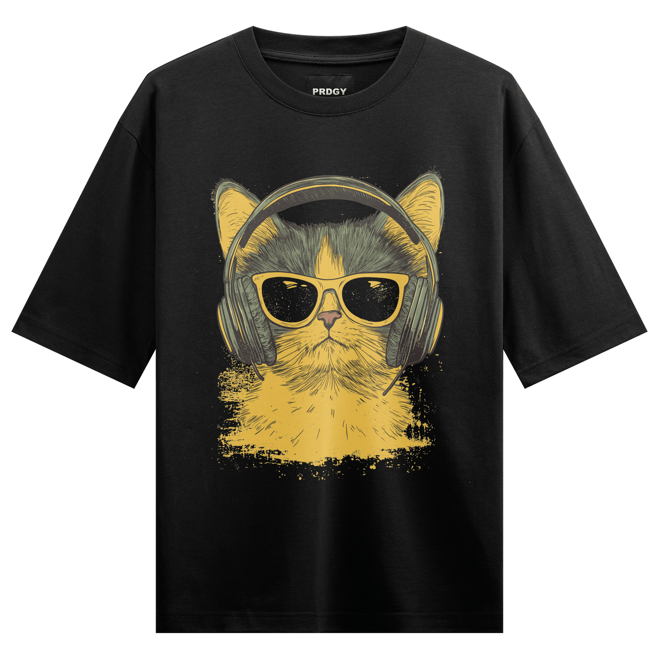 Funny Cat artwork on PRDGY oversized t-shirt
