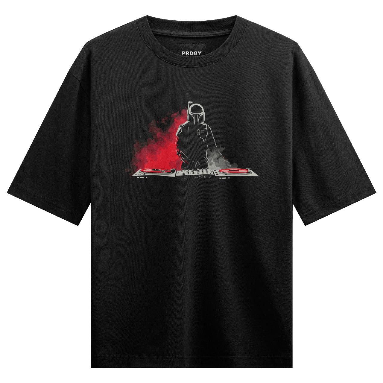Boba Fett DJ artwork on PRDGY oversized t-shirt