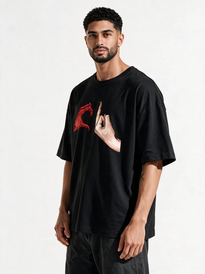 Beraham Prajati Oversized T-shirt — front-print T-shirt at three-quarter angle