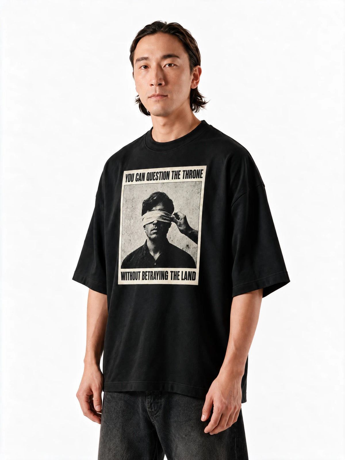Beyond the Crown Oversized t-shirt — front-print T-shirt at three-quarter angle