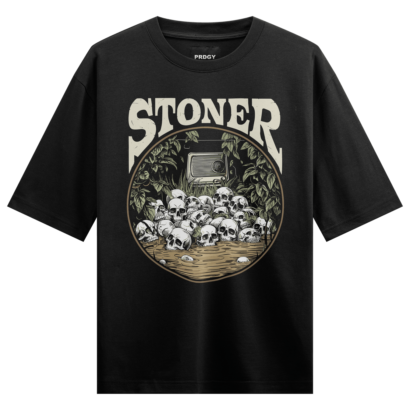 Skulls artwork on PRDGY oversized t-shirt