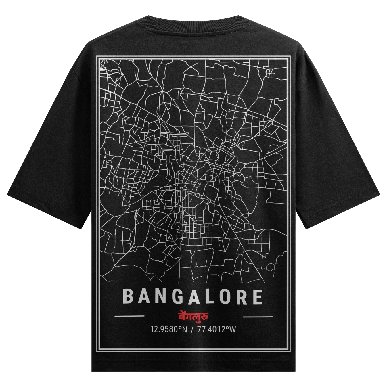 Bangalore Map artwork on PRDGY oversized t-shirt
