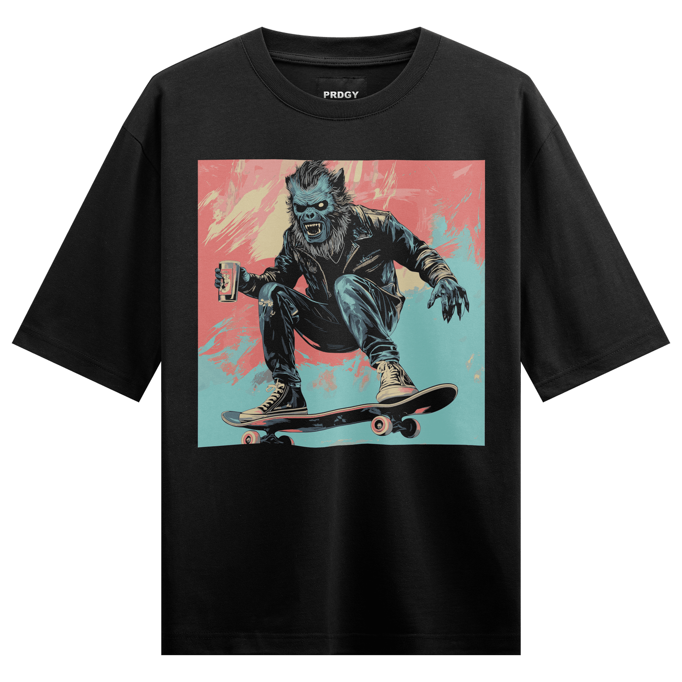 Werewolf artwork on PRDGY oversized t-shirt