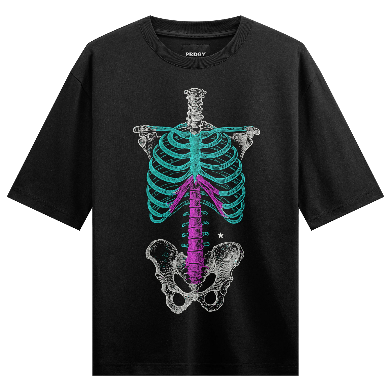 Skeleton Graphic artwork on PRDGY oversized t-shirt