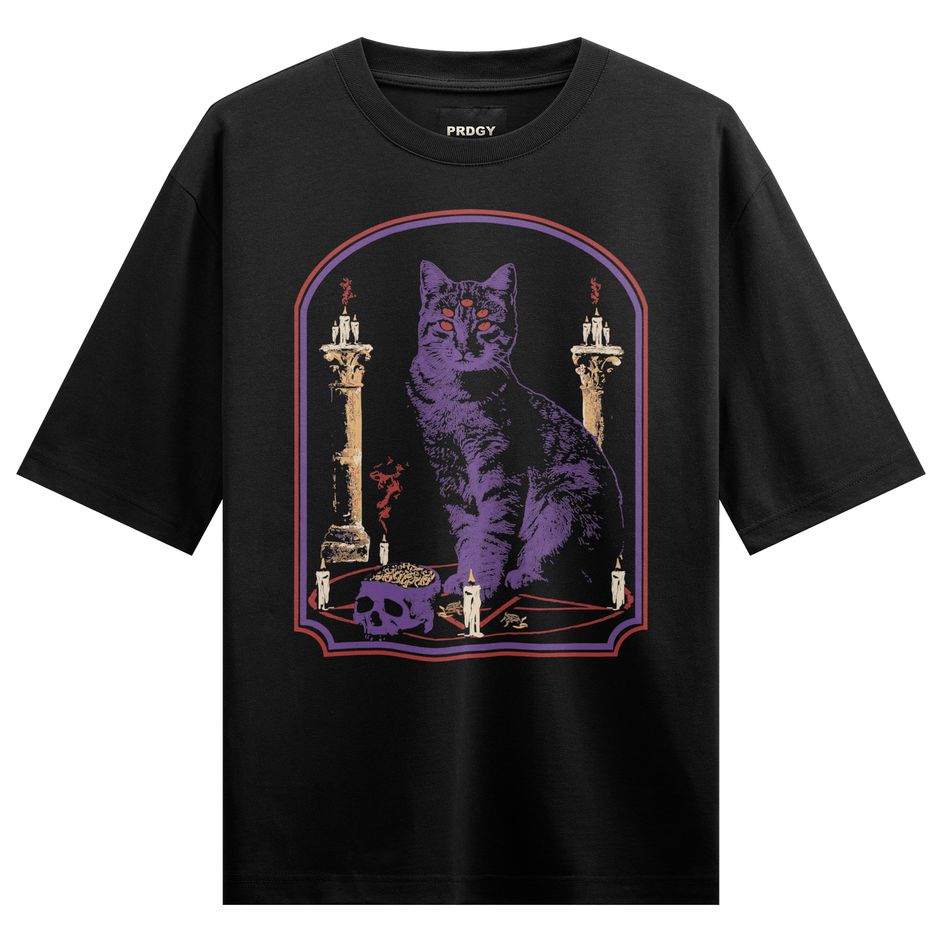 Black Cat artwork on PRDGY oversized t-shirt