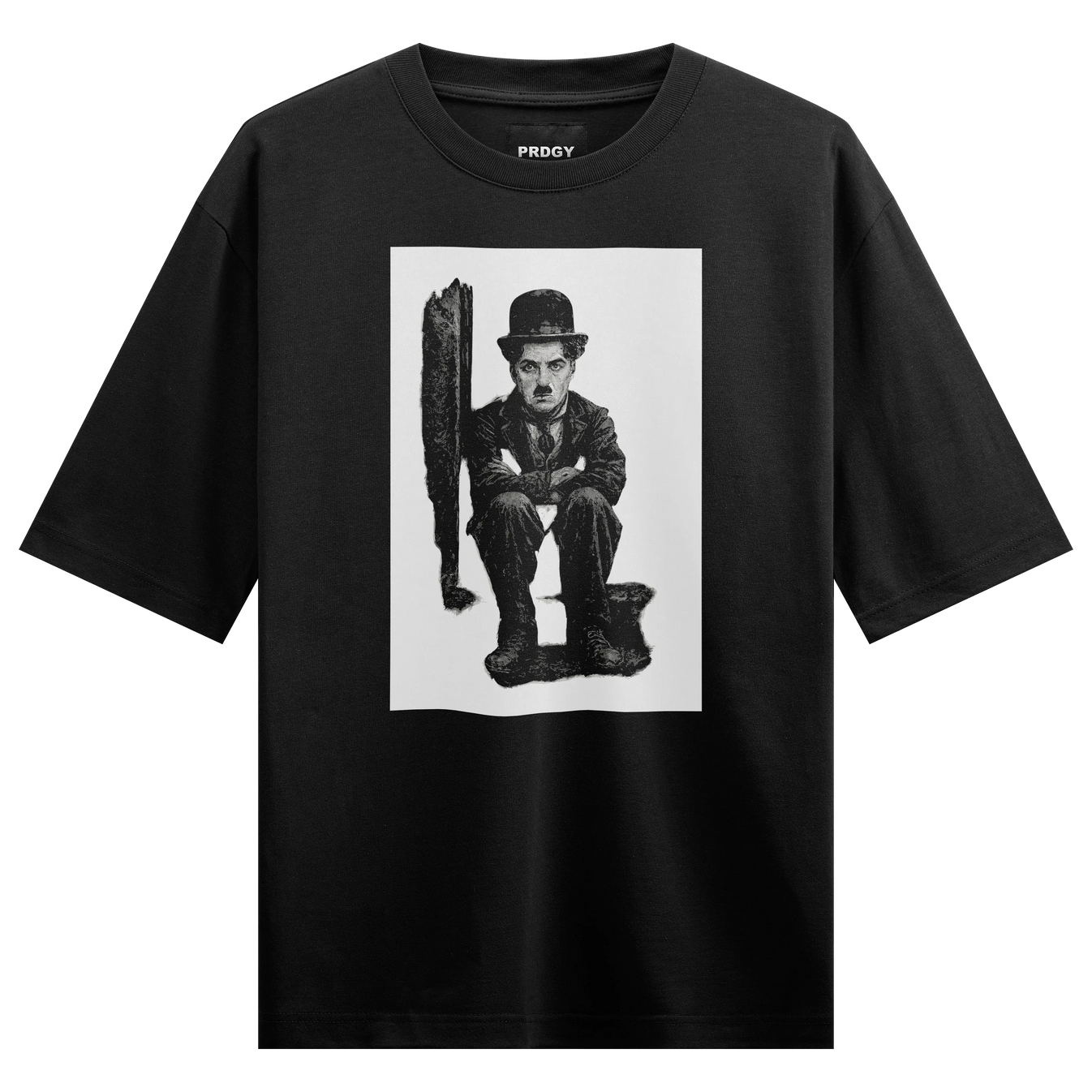 Charlie Chaplin artwork on PRDGY oversized t-shirt