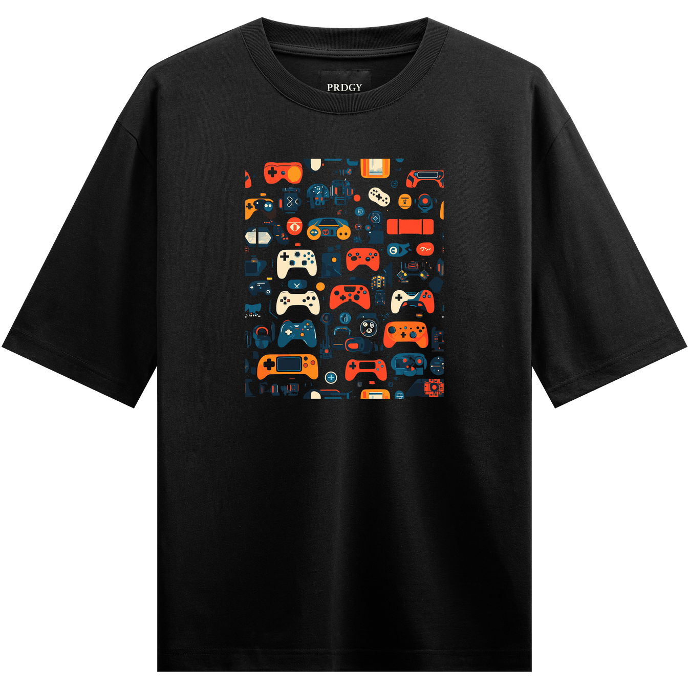 Video Game Controllers artwork on PRDGY oversized t-shirt