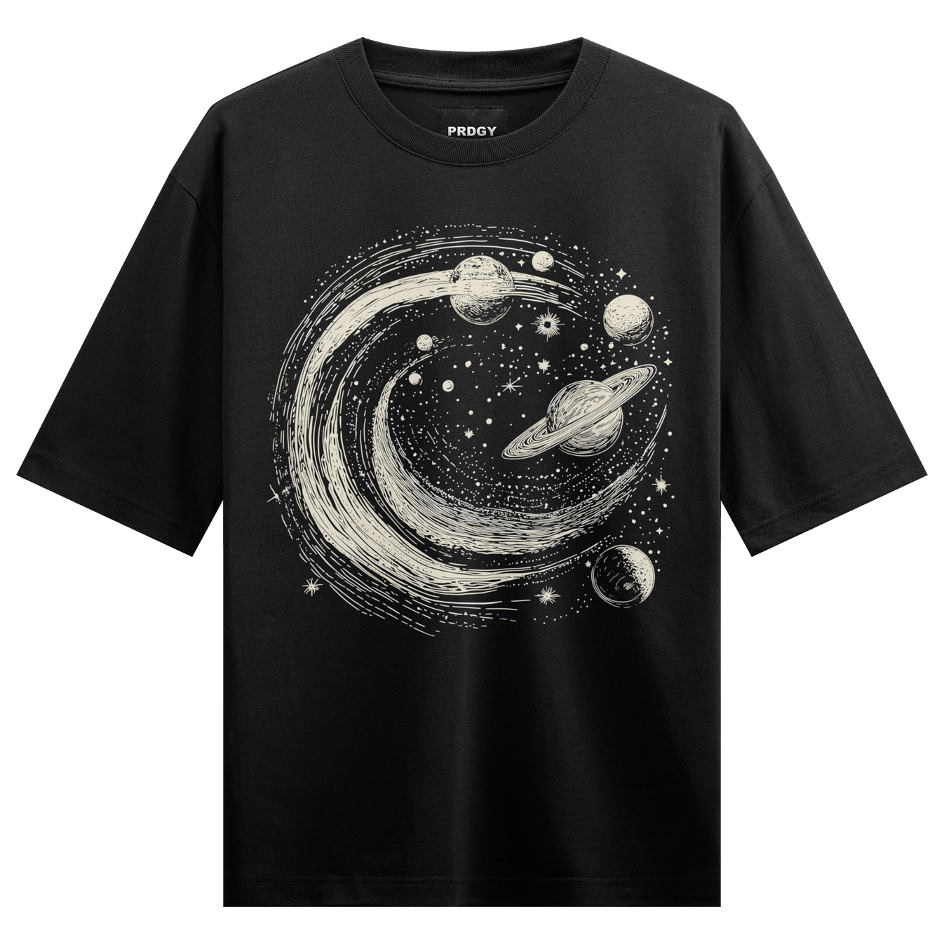 Space artwork on PRDGY oversized t-shirt