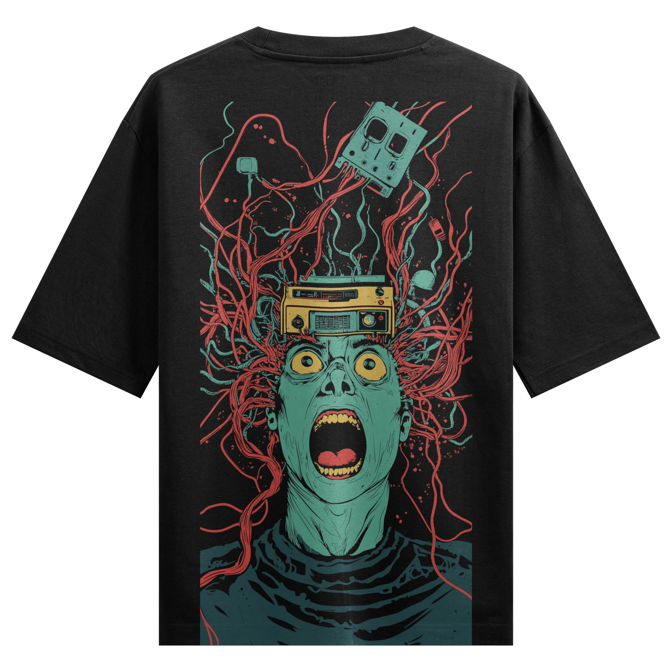Retro Technology artwork on PRDGY oversized t-shirt