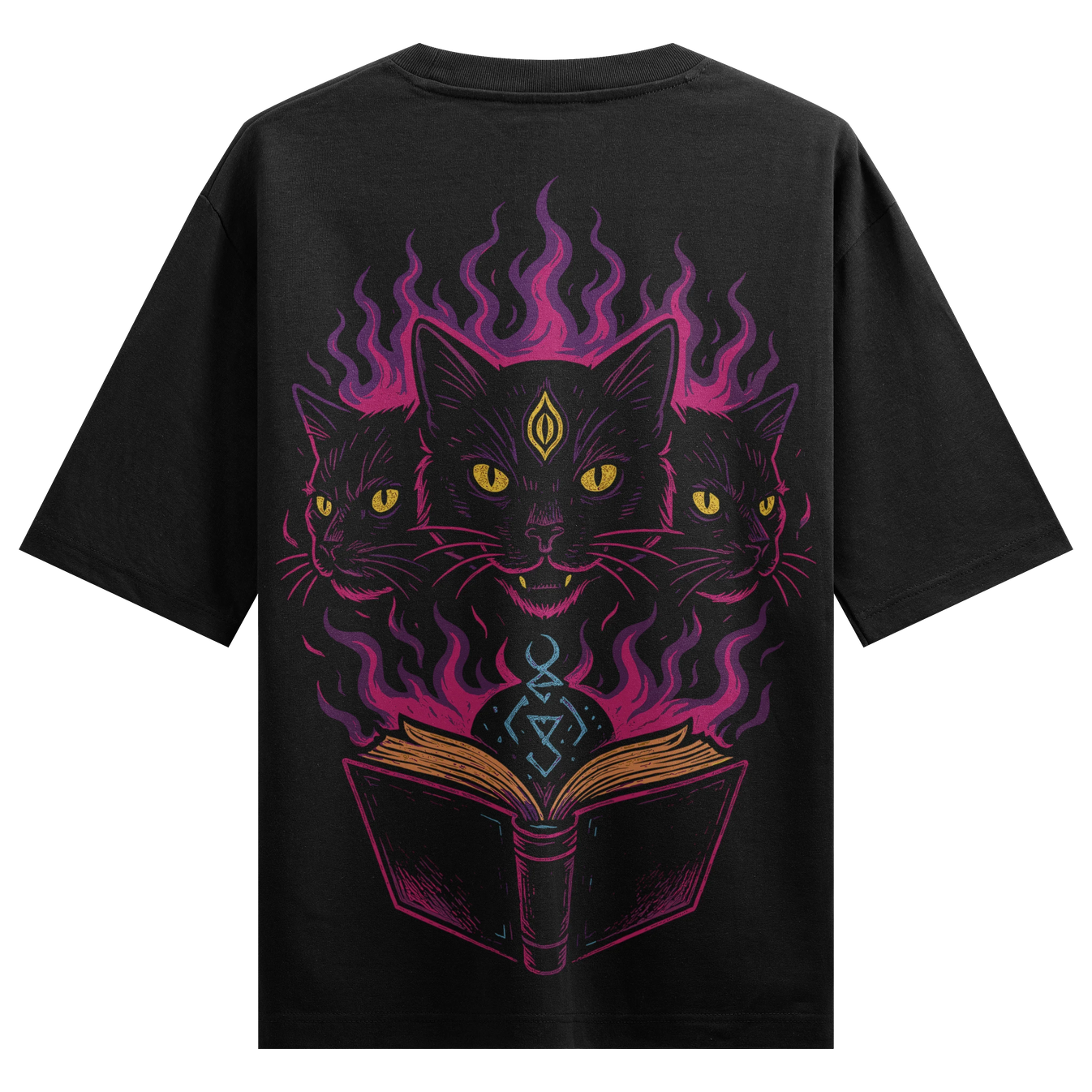 Three-headed Cat artwork on PRDGY oversized t-shirt
