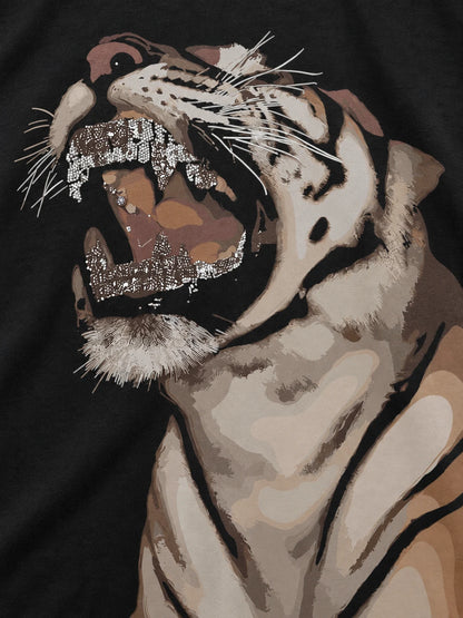 Roaring Beast Oversized T-shirt — printed artwork close-up