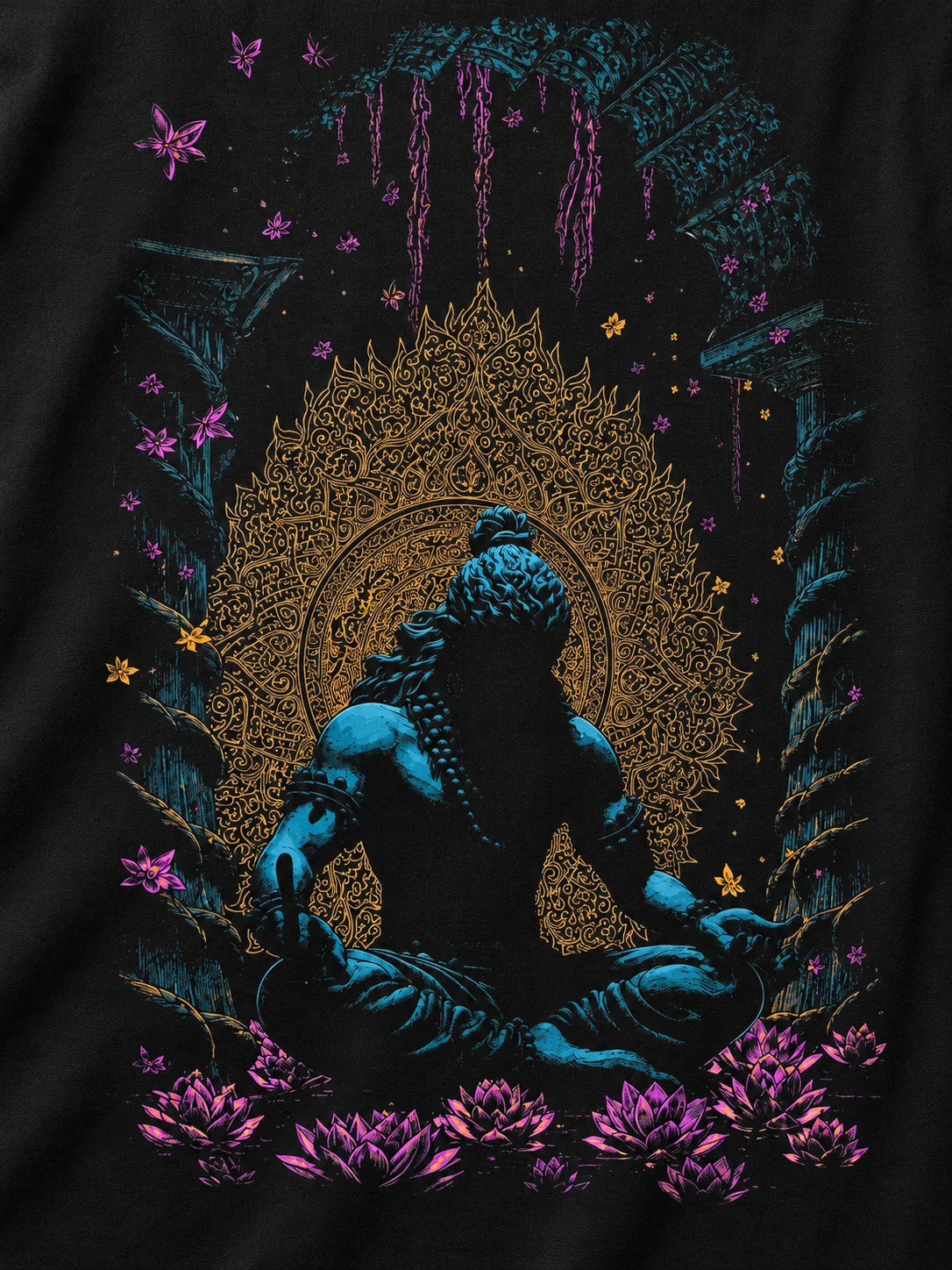 PRDGY Meditative Oversized T-shirt — printed artwork close-up