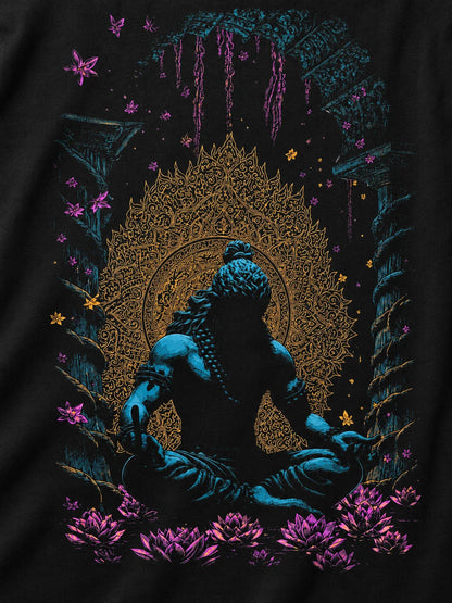 PRDGY Meditative Oversized T-shirt — printed artwork close-up