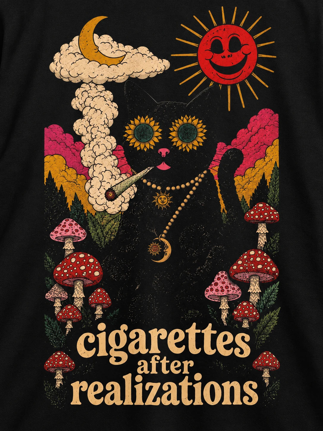 PRDGY Cosmic Cat Oversized T-Shirt — printed artwork close-up
