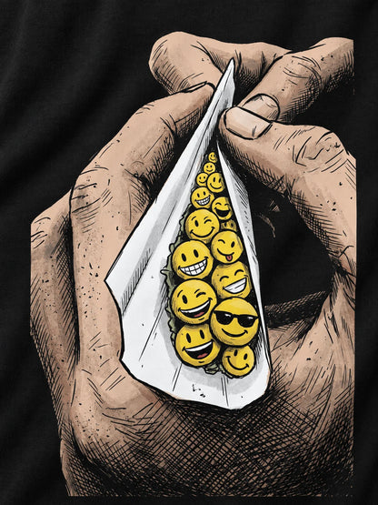 PRDGY Smiley Roll Oversized T-shirt — printed artwork close-up