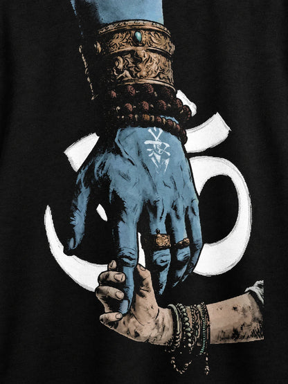 PRDGY Hold The Divine Oversized Collar Shirt — printed artwork close-up