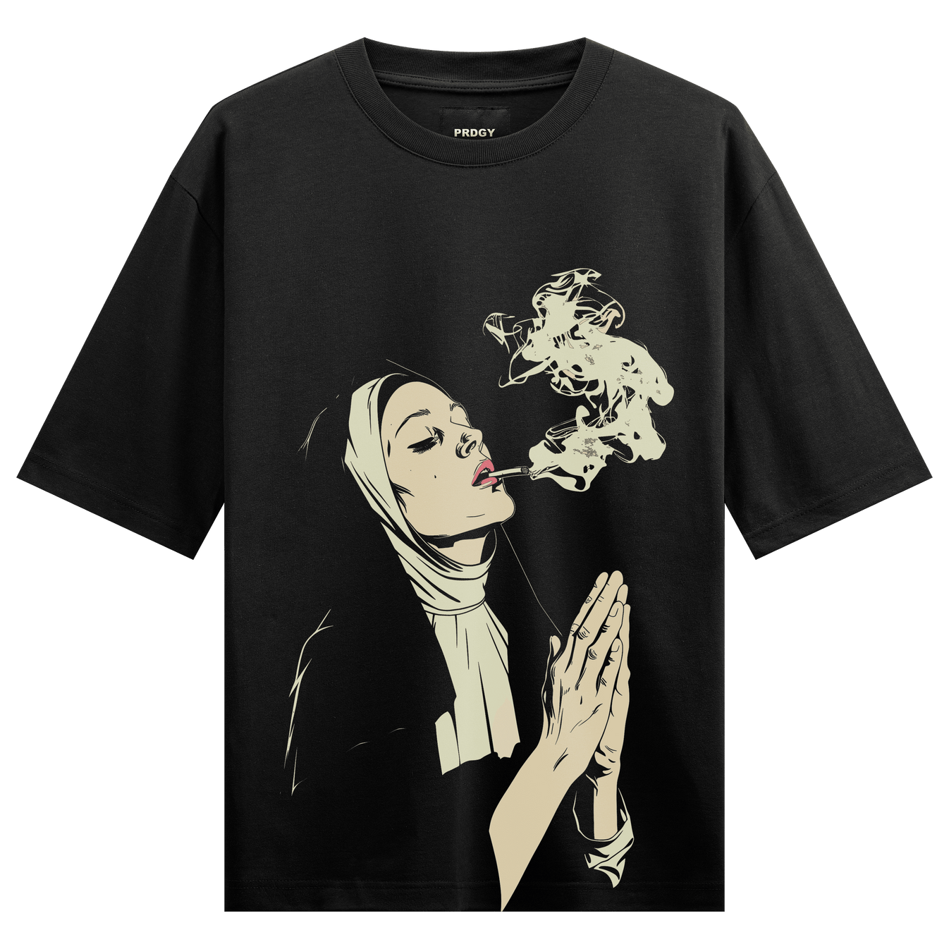 Nun artwork on PRDGY oversized t-shirt