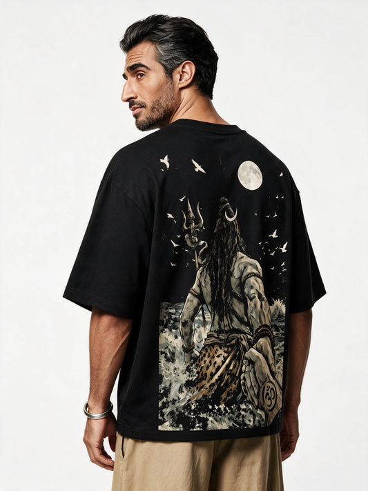 PRDGY Divine's Grip Oversized T-shirt — back-print T-shirt on model