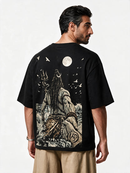 PRDGY Divine's Grip Oversized T-shirt — back-print T-shirt at three-quarter angle