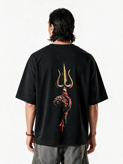 PRDGY Divine Trident Oversized T-shirt — back-print T-shirt on model