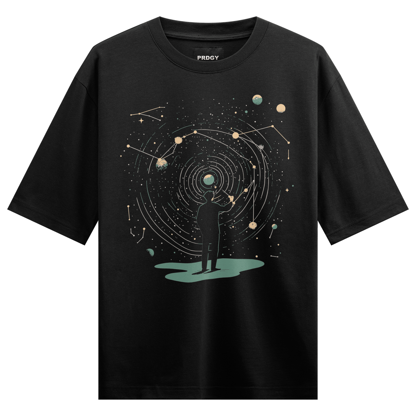 Astronomy artwork on PRDGY oversized t-shirt