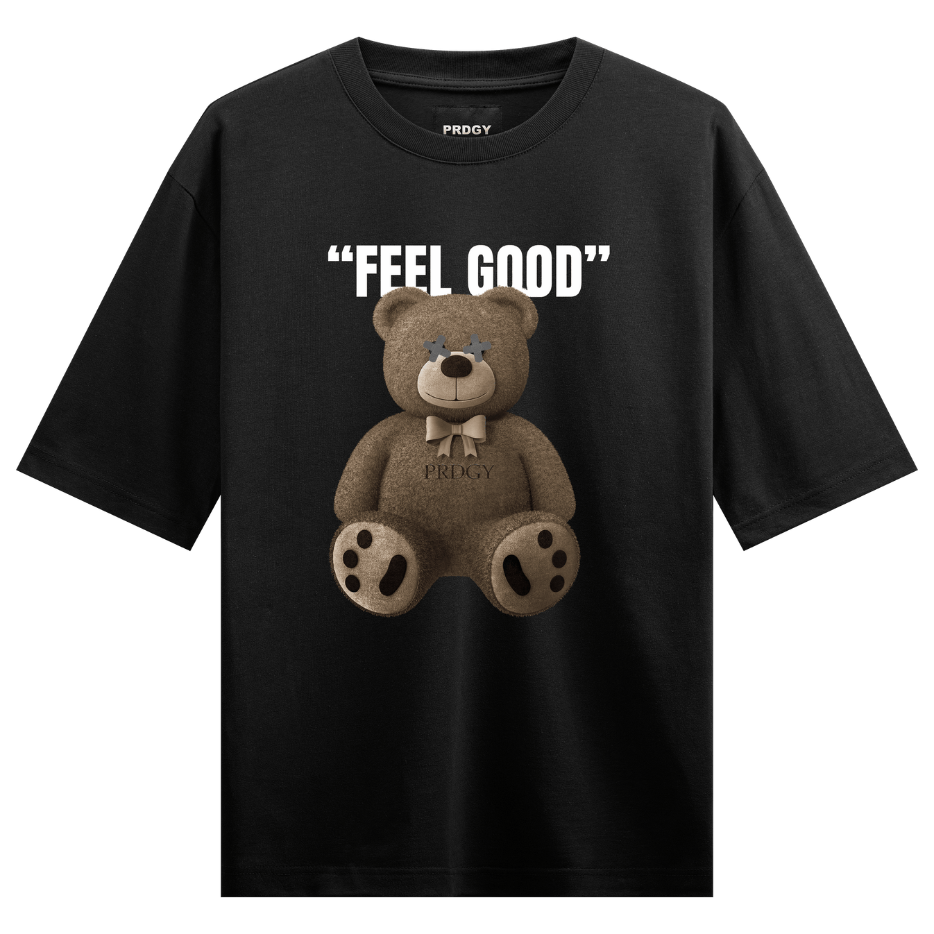 Feel Good Teddy Bear artwork on PRDGY oversized t-shirt