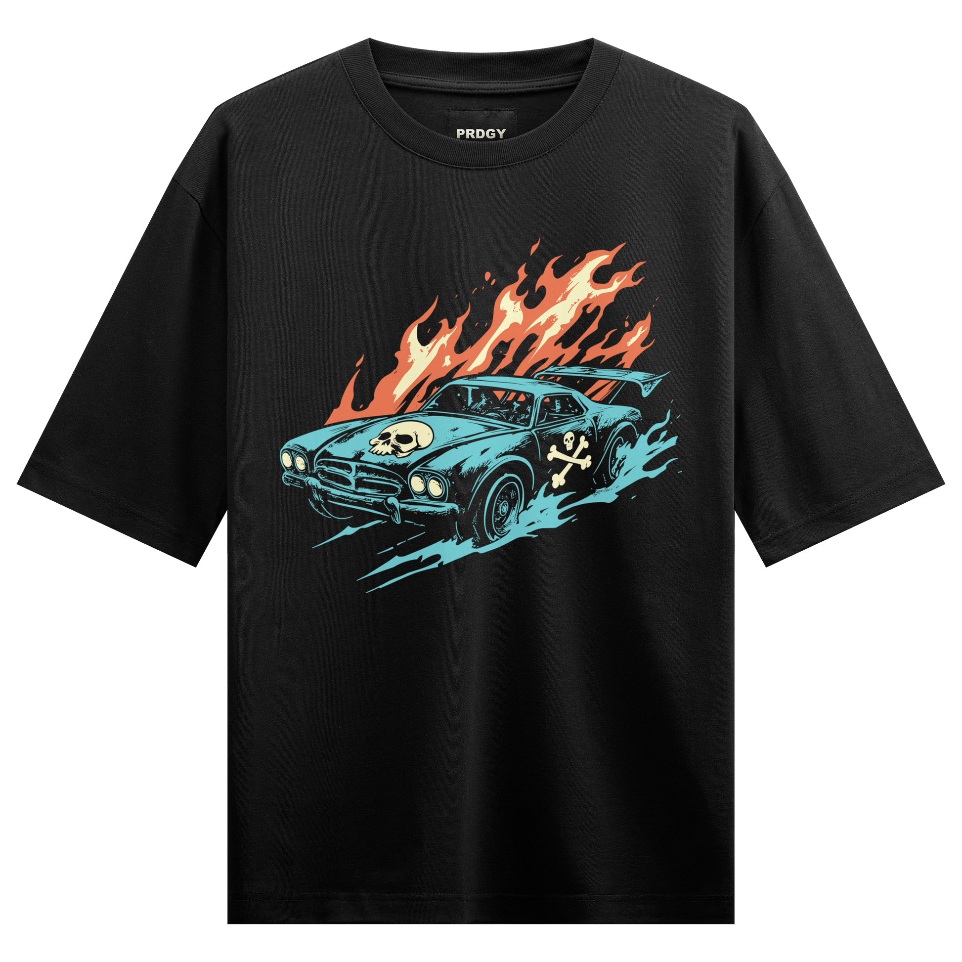 Prdgy Fiery Drive Front Print Oversized T-Shirt - PRDGY