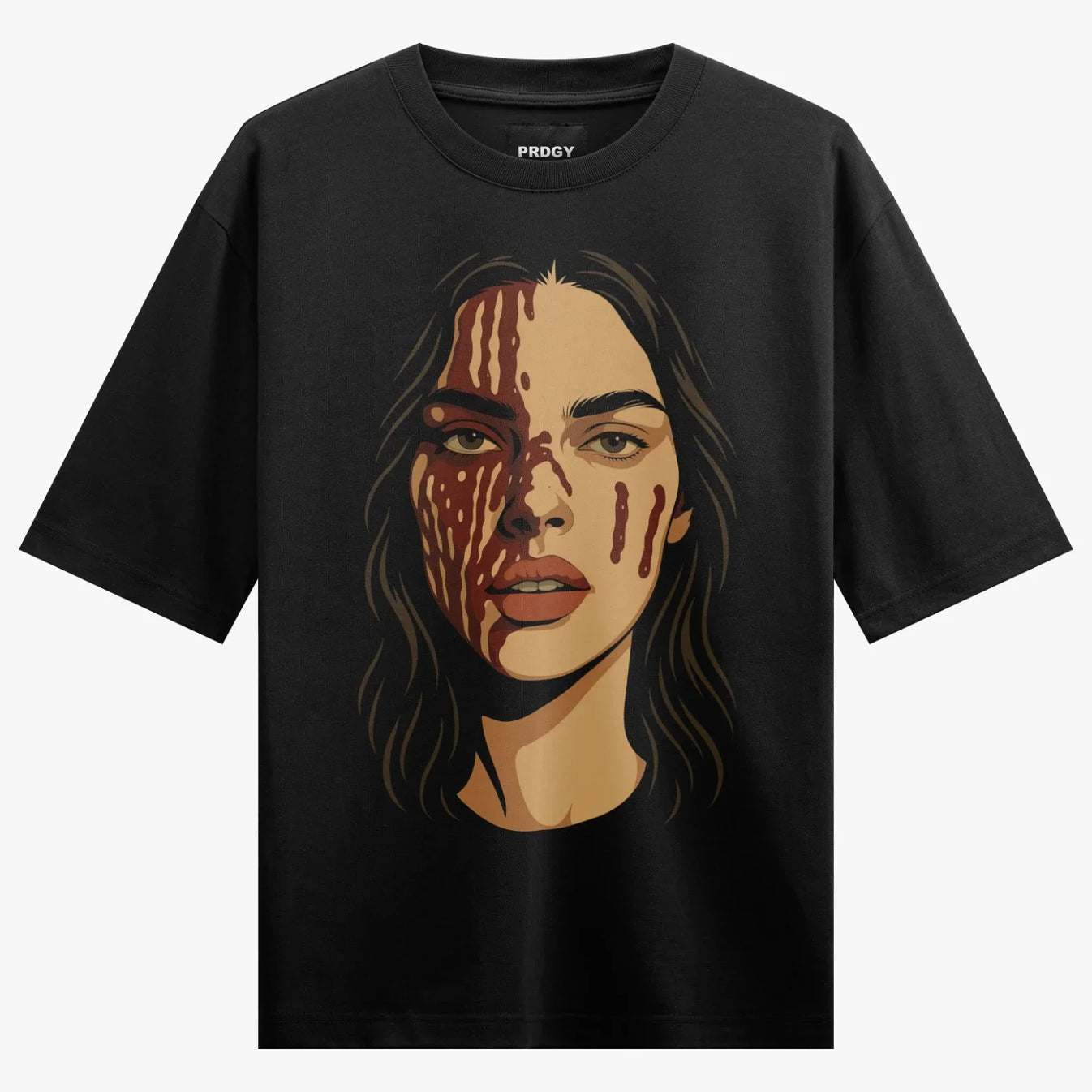 Woman Portrait artwork on PRDGY oversized t-shirt