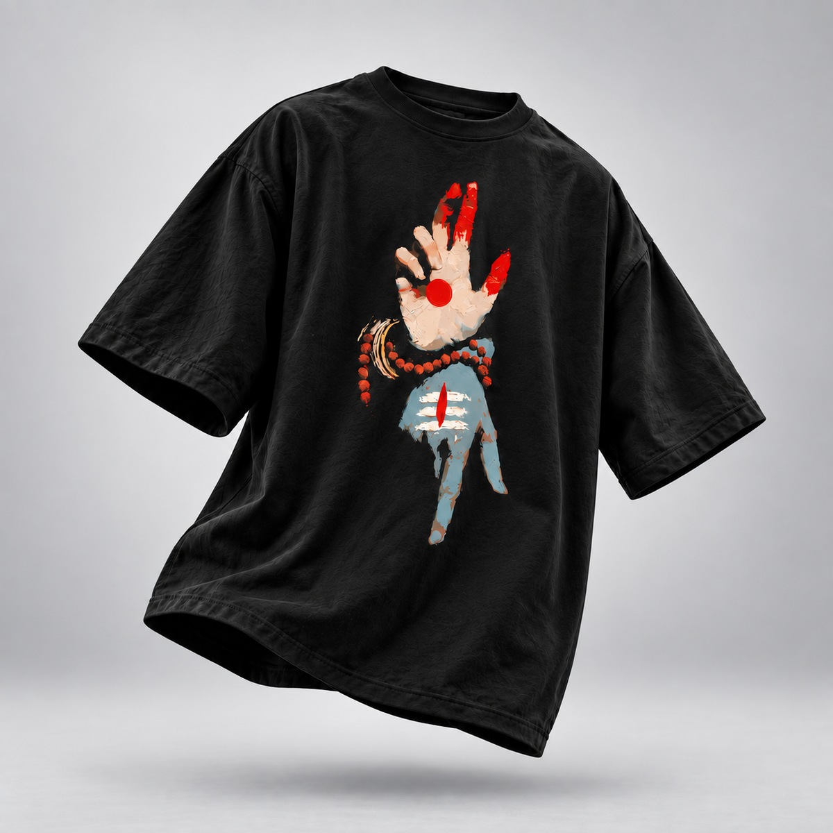 PRDGY oversized tees designs on a soft grey studio background