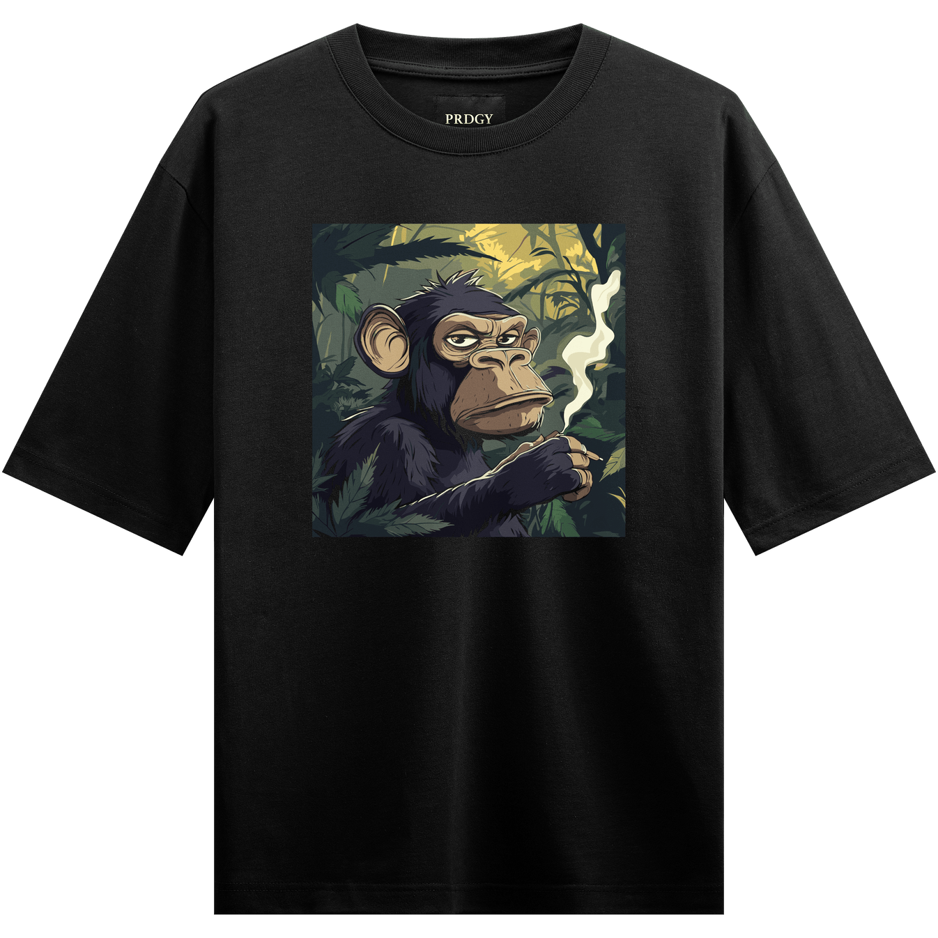 Chimpanzee artwork on PRDGY oversized t-shirt
